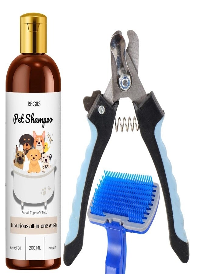REGIIS Pet Shampoo Set with Nail Clipper and Grooming Brush, All-in-One Wash for Dogs and Cats, 200ml(3 Pack) - Image 1
